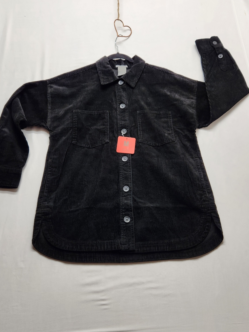 ⭐️NWT Matty M Black Corduroy Shacket Shirt Jacket Oversized Ribbed Medium 